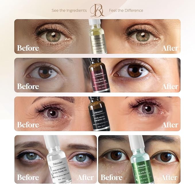 Decoder Eye Puffiness Relief and Repair Beauty Eye Serum Oil, Eye Skin Care Essence Oil, Under Eye Cream - Jojoba Oil, Squalane, Shea Butter, Meadowfoam Oil and Frankincense - Soothing and Refreshing