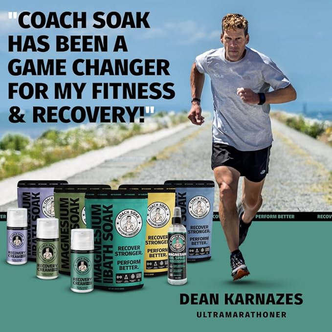 Coach Soak Recovery Bath Soak Eucalyptus Tea Tree and Magnesium Lotion with MSM Cooling Menthol Bundle, Made in USA