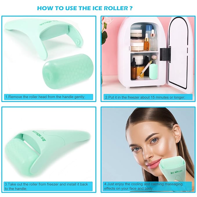Ice Roller for Face and Body Massage, Facial Roller Skin Care Tool for Reduce Wrinkles and Puffiness, Migraine Pain Relief and Skin Tighten, Cold Therapy for Cooling and Calming(Green)