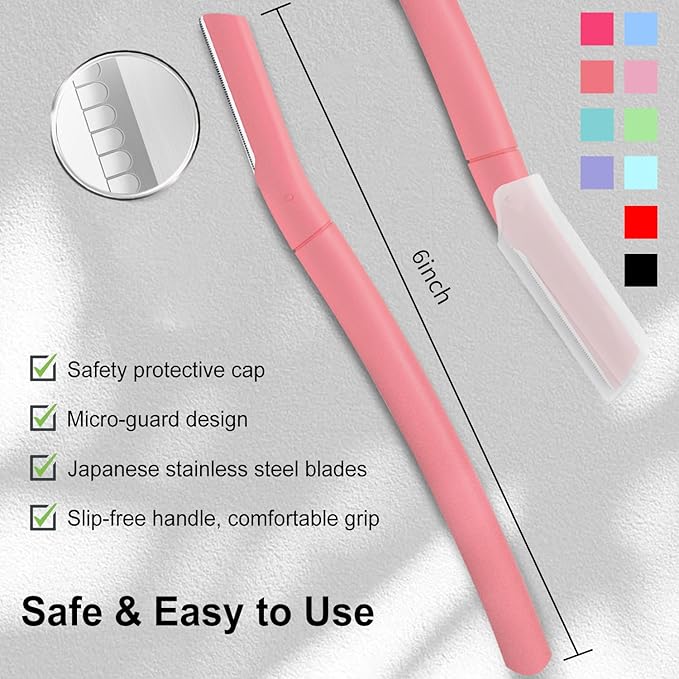 Face Razors for Women, Dermaplane Razor for Women Face, Eyebrow Razor, Facial Razors, Dermaplaning Tool, Gentle Skin Exfoliation Microblades for Sensitive Skin, Peach Fuzz Remover, 10 Count (Blush)