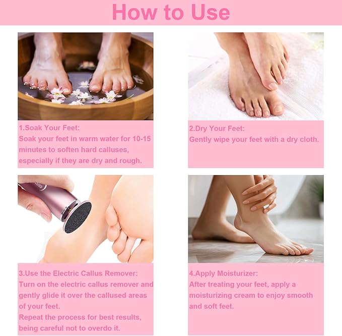 Electric Foot File - Callus Remover for Feet,Adjustable Speed Foot Scrubber with 60 Pcs Sandpaper Discs,Professional Pedicure Tool for Dead Skin and Calluses - Matte Purple