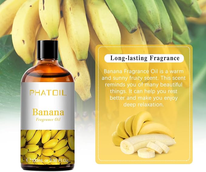 3.38FL.OZ Banana Fragrance Oils for Aromatherapy, Essential Oils for Diffusers for Home, Perfect for Diffuser, Yoga, Skin Care, DIY Candle and Soap Making - 100ml