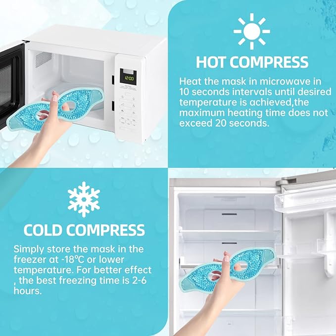 2PCS Gel Eye Mask, Hot Cold Compress Pack Eye Therapy Gel Bead Eye Masks, Reusable Cooling Ice Eye Mask with Holes, for Puffiness Dark Circles, Eye Bags, Dry Eyes, Headaches, Migraines, Stress Relief