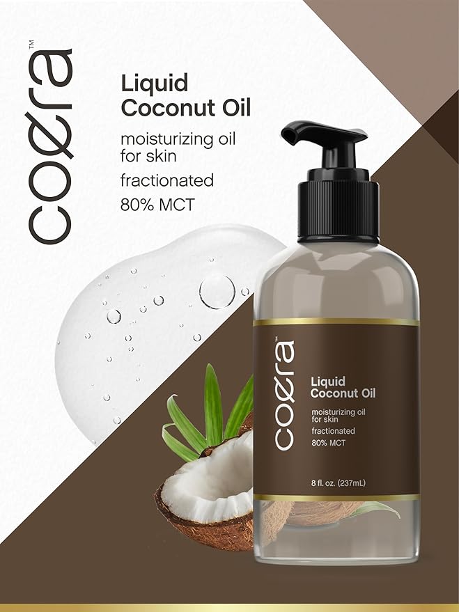 Coera Fractionated Coconut Oil | 8 fl oz | Liquid Moisturizing Oil for Skin | Free of Parabens, SLS, & Fragrances | Packaging May Vary