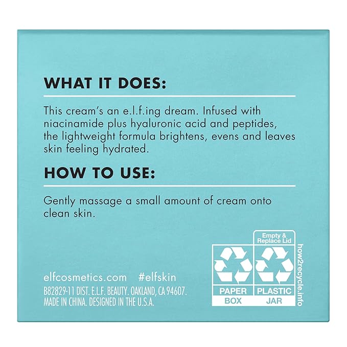 e.l.f. SKIN Holy Hydration! Face Cream, Moisturizer For Nourishing & Plumping Skin, Infused With Hyaluronic Acid, Vegan & Cruelty-Free, 1.76 Oz