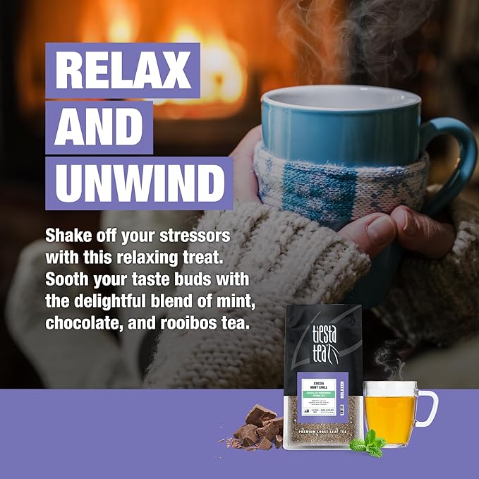 Tiesta Tea - Cocoa Mint Chill | Loose Leaf | Chocolate Peppermint Herbal Tea Blend with Rooibos | Non-Caffeinated | Brew Hot or Iced | Makes Up to 200 Cups | 12 Ounce Resealable Bulk Pouch