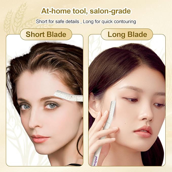 Eco-Friendly Women's Dermaplaning Razor - Multipurpose Exfoliating Tool with Anti-Cut Blades & Biodegradable Handle for Silky Skin & Perfect Brows (Beige)