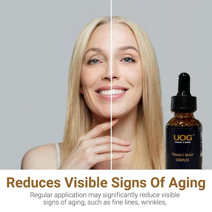 UOG Super Vitamin C Face Serum - Anti-Aging, Hydrating & Firming Formula, Lifts & Firms Face, Neck, Jawline, Reduces Dark Spots, Age Spots, Fine Lines, Wrinkles, Even Skin Tone.1 Fl Oz