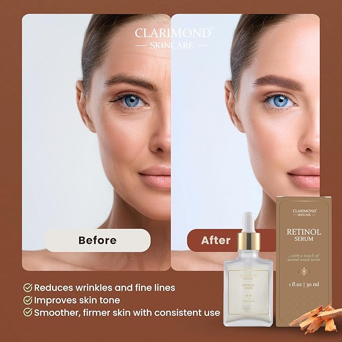 CLARIMOND Retinol Multi-Peptides Serum for Face – 2.5% Resurfacing Retinol and Hyaluronic Acid Serum with Niacinamide & Aloe Vera for Anti-Aging, Brightening, Wrinkle Reduction & Dark Spot Treatment