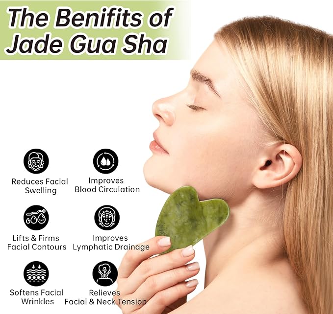 Jade Gua Sha and Face Roller & Silk-Bonnet for Sleeping Women