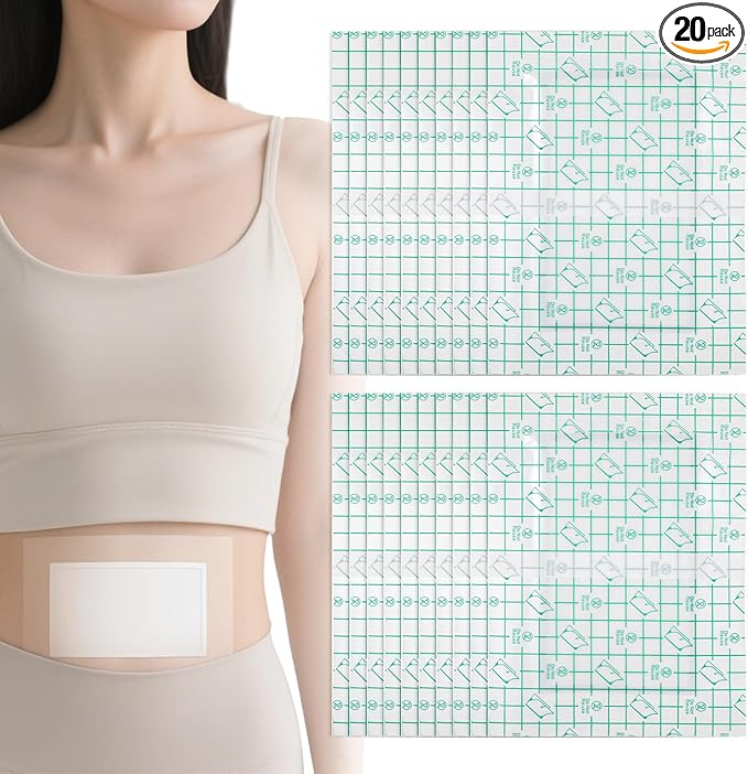 20 Pcs Disposable Clear Castor Oil Patches, Pu Film Waterproof Castor Oil Belly Button Patch, 7.9 x5.5'' Organic Cotton Pads Self-Adhesive, Hypoallergenic, Suitable for Navel, Abdomen, (Oil-Free)