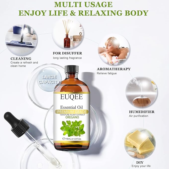 Oregano Essential Oil 4oz / 118ML Large Capacity Oregano Oil Pure Aromatherapy Essential Oils with Glass Dropper for Candle Soap Making, Diffusers