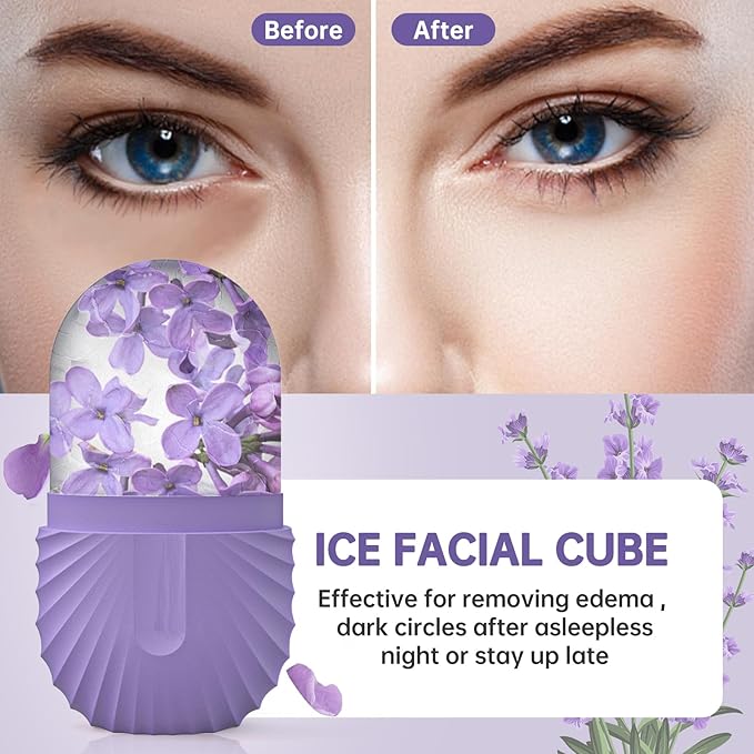 Ice Face Roller, Ice Cube Roller for Face，Facial Beauty Ice Roller Skin Care Tools,De-Puff Eye Bags, Reduce Migraine Pain（Purple）