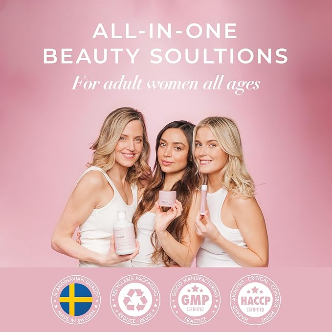 Swedish Collagen Deluxe | 12,500 mg Hydrolyzed Marine Collagen Liquid Supplement - 30 x 25 ml Daily Shots | Hyaluronic Acid, Biotin and Vitamin C for Healthy Hair, Skin, Nails and Joints | Sugar-Free