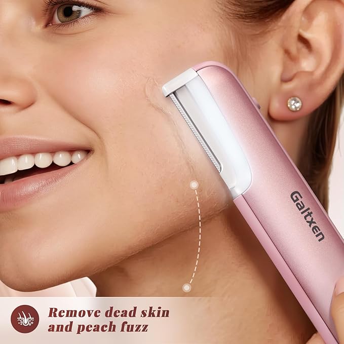 Dermaplaning Tool for Women Pink - Facial Exfoliation & Peach Fuzz Hair Removal with Rechargeable Sonic Edge Technology, 10 Refill Blades