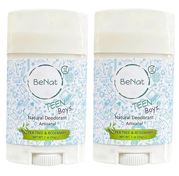 2-Pack All Natural Deodorant For Teen Boys 100% Natural Aluminum-Free Carcinogen Free Kids Deodorant For Boys Clinically Proven To Be Safe For Children and Teenagers