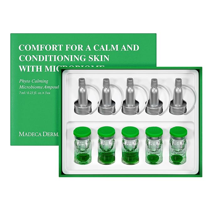 MADECA DERMA Phyto Calming Microbiome Ampoule – Calming with Soothing Botanicals, Hyaluronic Acid & Anti-Redness Complex, Korean Skincare for Redness Relief & Skin Repair (0.23 fl oz x 5 Bottles)