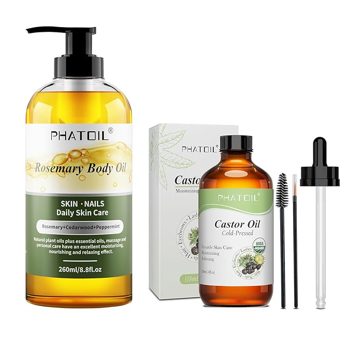 Rosemary Body Oil 8.8fl.oz and 4fl.oz Organic Cold Pressed Castor Oil