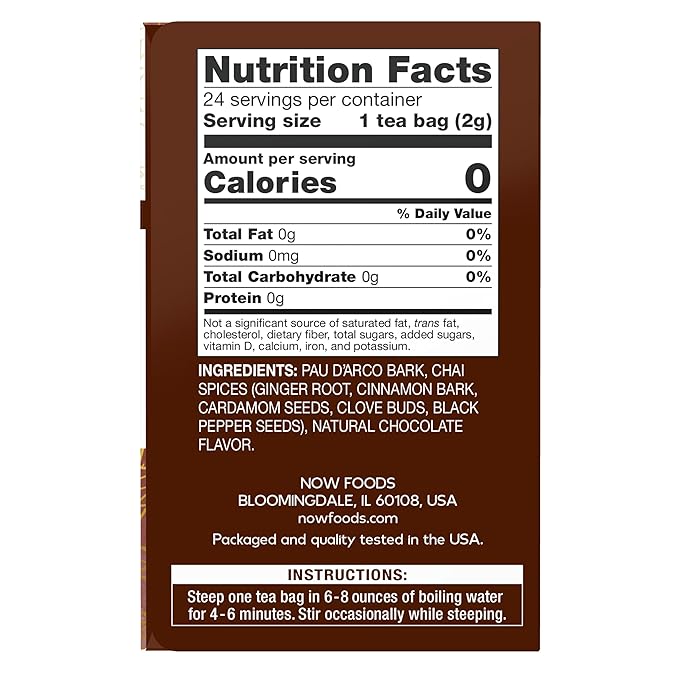 NOW Foods, Pau D'Arco Tea, A Traditional Herbal Experience, Overall Wellness, Premium Unbleached Tea Bags with No-Staples Design, 24-Count