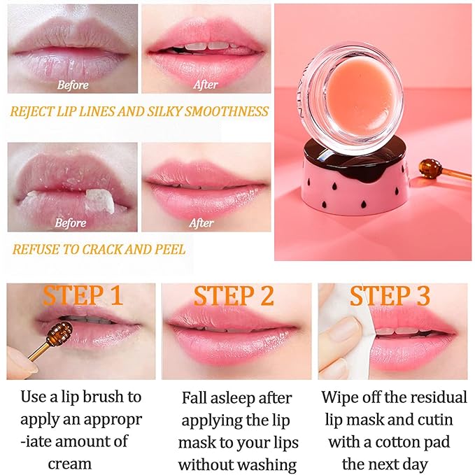 2 Pack Strawberry Lip Mask & Balm Pot - Propolis Moisturizing Hydrating Lip Sleeping Mask - Prevents Dry & Cracked Lips - Exfoliator (Strawberry)