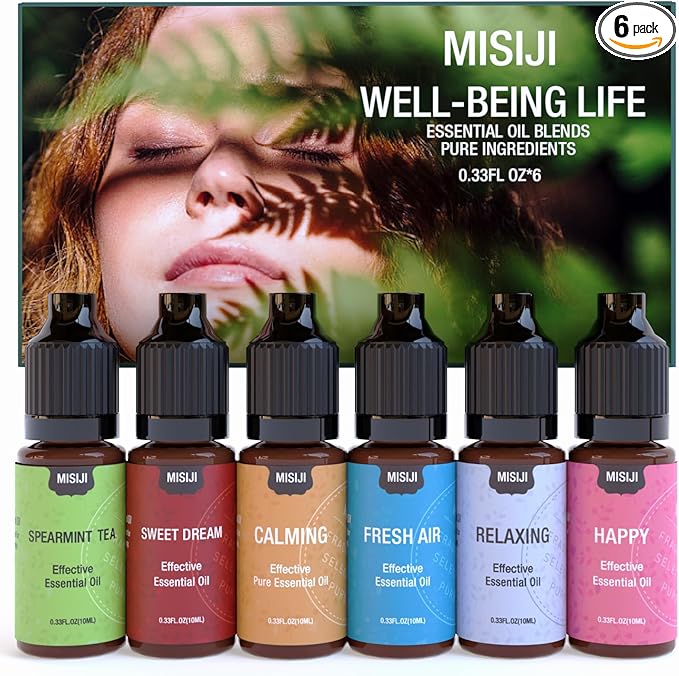 Essential Oil Blends, Essential Oils Set for Diffusers for Home, Well-Being Kit- Spearmint Tea, Calming, Dreams, Relaxing, Mood, Fresh Air Aromatherapy Oils for Humidifiers, Skin, 6x10ml