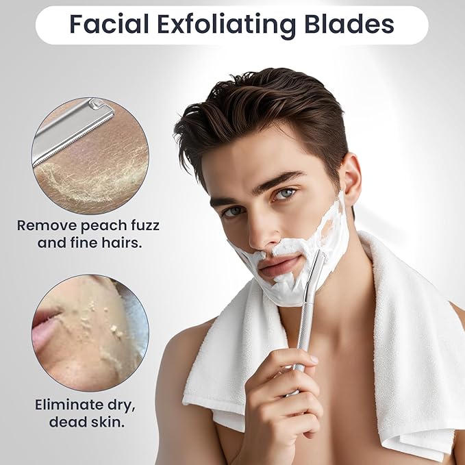 Dermaplaning Tool for Face, Dermaplane Razor for Peach Fuzz with Metal Grip, Professional Eyebrow Razor for Women, Facial Razor for Women Silver (12 Replaceable Blades)