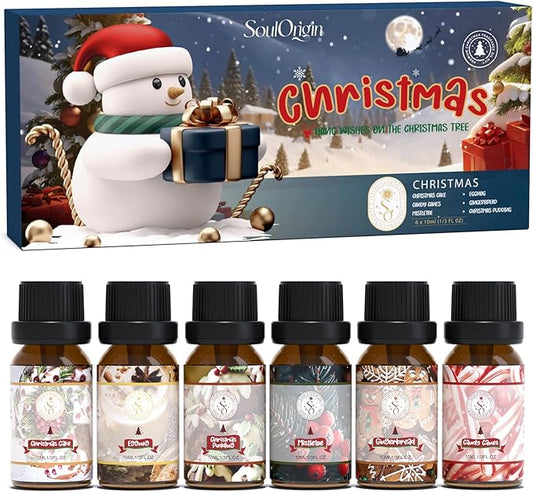 Christmas Essential Oils Set - Fragrance Oil Gift Set for Oil Diffusers, Scented Oils for Candle Making - 6x10ml: Christmas Cake, Eggnog, Candy Canes, Gingerbread, Mistletoe