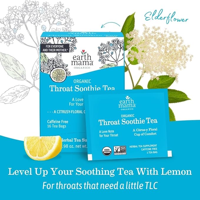 Throat Soothie Tea with Elderflower for Immune Support | Formulated with No Licorice | Safe for Kids & During Pregnancy, 16-Count (Packaging May Vary, 6-Pack)