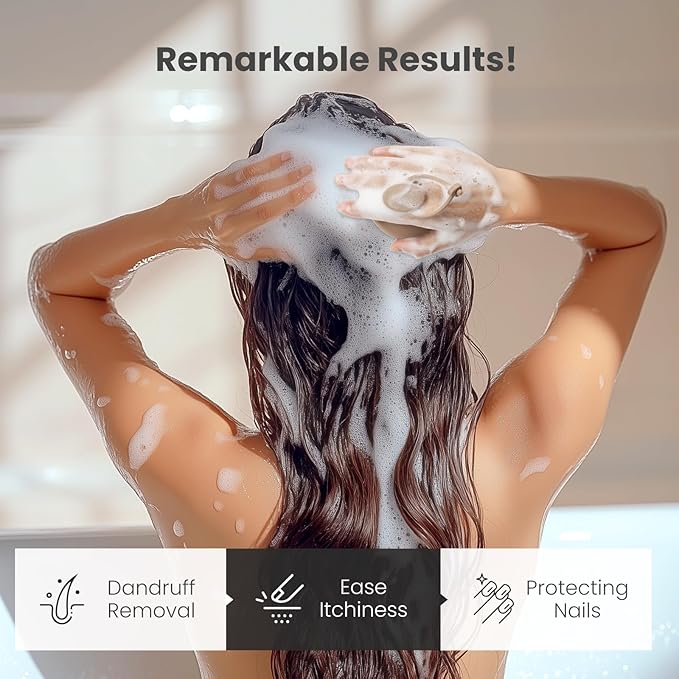 AIMIKE Scalp Massager Shampoo Brush, 100% Soft Silicone Scalp Scrubber, Scalp Exfoliator Brush for Dandruff Removal, Scalp Massager for Hair Growth, Wet Dry Hair Massager Shampoo Brush, Khaki