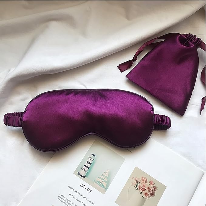 Silk Satin Sleeping Eye Mask, Dark Purple Sleep Eye Mask Night Blindfold for Women and Men, Soft Breathable Blackout Eyeshade Eye Cover for Travel, Wedding Bridesmaid Gift