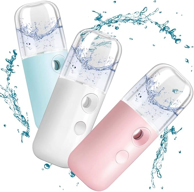 GIVERARE 2 Pack Nano Facial Steamer, Handy Mini Mister, USB Rechargeable Mist Sprayer, 30ml Visual Water Tank Moisturizing&Hydrating for Face, Skin Care, Eyelash Extensionss-White