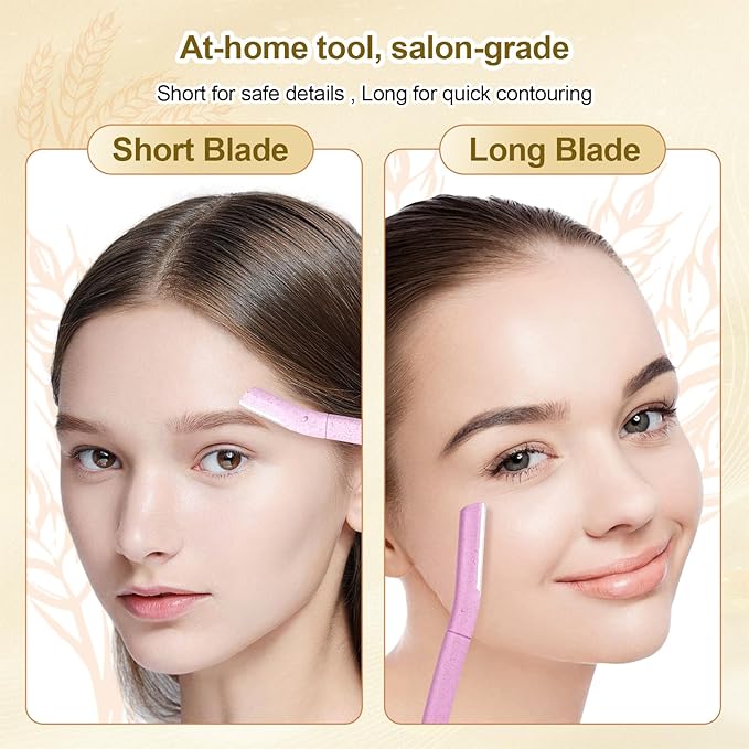 Eco-Friendly Women's Dermaplaning Razor - Multipurpose Exfoliating Tool with Anti-Cut Blades & Biodegradable Handle for Silky Skin & Perfect Brows (Purple-Pink)