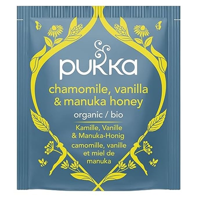 Pukka Calming Chamomile, Vanilla & Manuka Honey Organic Herbal Tea, Soothing Organic Tea Infusion Selection, Honey & Fennel Blend, Caffeine Free, 80 Total Bags (20ct - Pack of 4)