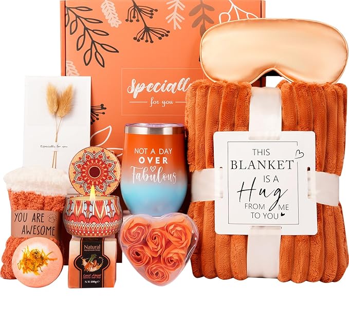 Mother’s Day Gifts Baskets for Women Mom Her Wife Girlfriend,Birthday Gifts for Women Teacher Friend w/Cozy Blanket Rose Relaxing Spa Gifts Set,Self Care Get Well Gifts for Her Valentines Mothers Day