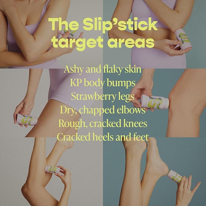 Slip'stick Body Balm - 10% AHA 2% BHA Exfoliating Body Lotion Stick, Moisturize Rough & Bumpy Skin, Salicylic & Glycolic Acid Lotion Bar, Cracked Heels & KP Bump Eraser, Strawberry Legs 3 OZ