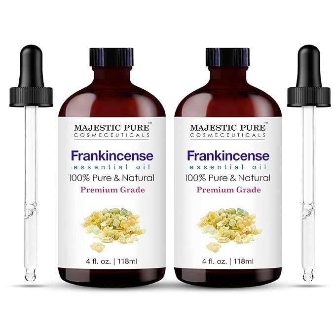 MAJESTIC PURE Frankincense Essential Oil with Glass Dropper | 100% Pure and Natural Frankincense Oil | Premium Grade Essential Oils for Diffusers, Skin, Aromatherapy, Massage | 4 Fl Oz (Pack of 2)