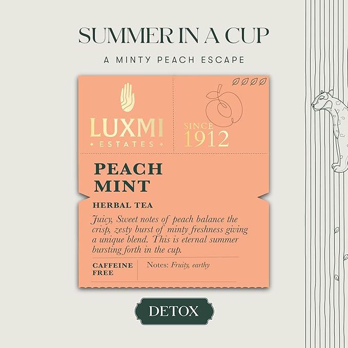 Luxmi Estates - Peach Mint Tea - 100g (50 Cups) | USDA Certified Organic Herbal Tea | Caffeine-Free