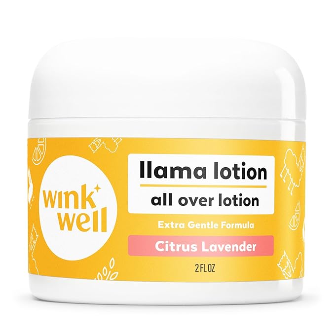 Wink Well Llama Baby Lotion, Gentle Body Care For Moisturizing And Calming Dry Skin For Babies, Kids And Adults, Free Of Parabens, Chemicals, Dyes And Fragrances (2 oz jar)