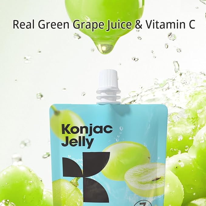 Konjac Jelly Green Grape Flavor with Collagen Peptides 10 Packs and Konjac Rice Gluten Free 12 Packs Low Calorie, Keto, Sugar Free, Healthy Food
