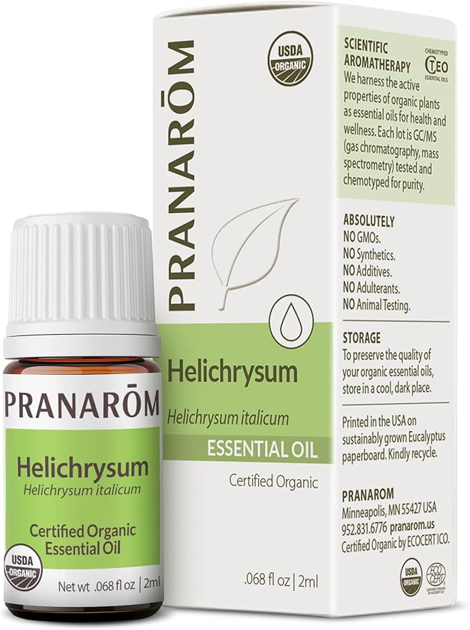 Pranarom USDA Certified Organic Helichrysum Essential Oil (2ml), 100% Pure Natural Therapeutic Grade for Skincare, Lotions, Aromatherapy, Diffusion, and Wellness