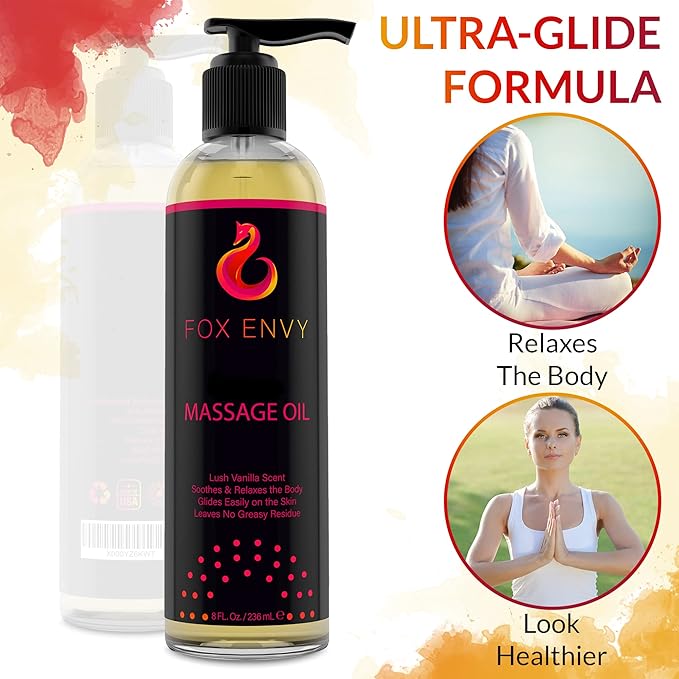 Body Massage Oil: Massage Oil for Massage Therapy, Premium Massaging Oil-Lush Vanilla Scent with Jojoba & Coconut Massage Oil, Therapeutic Massage, Oil 1Bottle, 8 fl oz