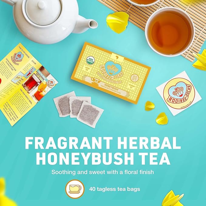 Caffeine Free South African Honeybush Tea 40 Decaf Tea Bags - Premium Tea Safe for Children, Pregnant Women and Nursing Moms – Naturally Sweet, Sustainably Sourced and Ethically Farmed in South Africa