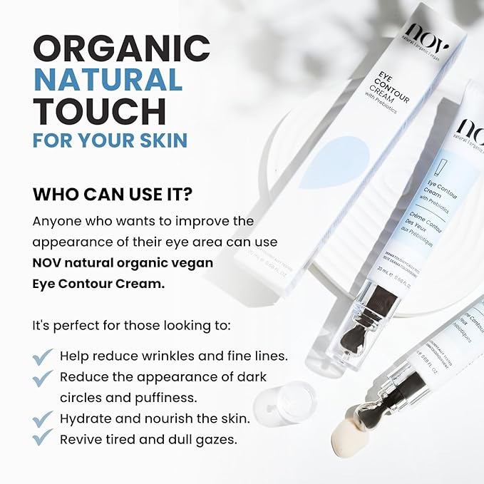 Natural Organic Vegan Eye Cream | Eye Cream for Dark Circles and Puffiness Cream for Eye Bags and Dark Circles Under Eye Contour Cream with Prebiotics 0,68 Oz Dermatologically Tested