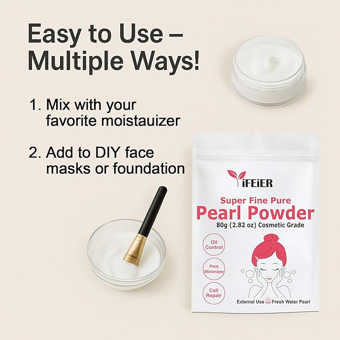 Pure Freshwater Pearl Powder for Skincare and Homemade Cosmetics Grade. 80g(2.82oz) SuperFine Pearl Powder for DIY lotions | creams | serums | making face mask, Natural and Oranic