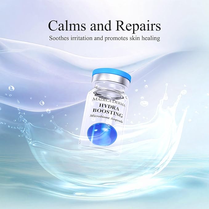 MADECA DERMA Hydra Boosting Microbiome Ampoule – Deep Hydration with Hyaluronic Acid & Panthenol, Korean Skincare for Intense Moisture, Skin Barrier Repair & Plumping (0.23 fl oz x 5 Bottles)