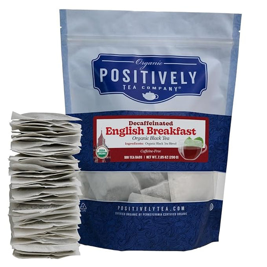 Organic Positively Tea Company, Decaf English Breakfast Black Tea Bags, 100 Count, Eco-Friendly Tea Bags, Non-GMO