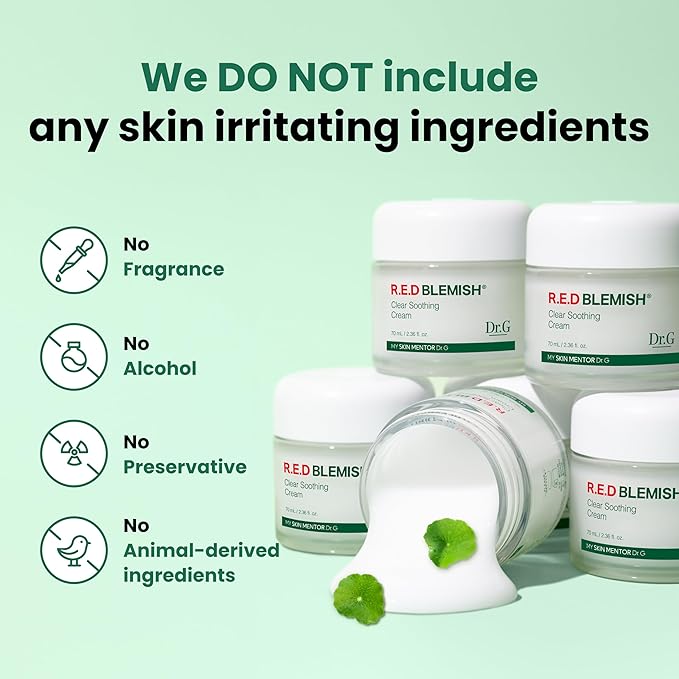 Dr.G Red Blemish Clear Soothing Korean Moisturizer Face Cream, 70ml - Cica Cream, Korean Skin Care Moisturizer, Korean Face Moisturizer, Facial Moisturizer, Korean Skincare, K Beauty Skincare Coreano