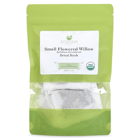 Biokoma Pure and Organic Small-Flowered Willow Epilobium Parviflorum Dried Herb 30 Tea Bags in Resealable Moisture Proof Pouch, USDA Certified Organic Herbal Tea No Additives No Preservatives, Kosher