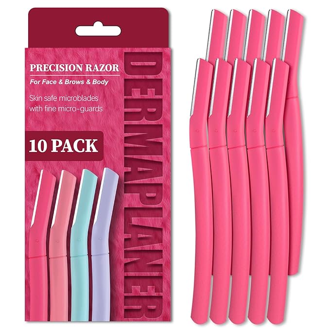 Face Razors for Women, Dermaplane Razor for Women Face, Eyebrow Razor, Facial Razors, Dermaplaning Tool, Gentle Skin Exfoliation Microblades for Sensitive Skin, Peach Fuzz Remover, 10 Count (Coral)