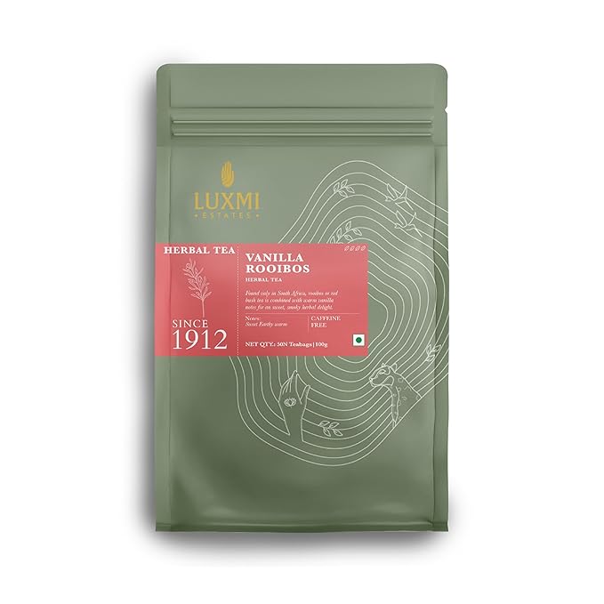Luxmi Estates Organic Rooibos Vanilla Tea, 50 Tea Bags, Calming Tea, Perfect for Unwinding After A Long Day